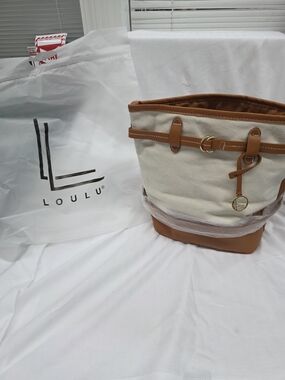 LOULU Cream Canvas Tote with Tan Leather Trim